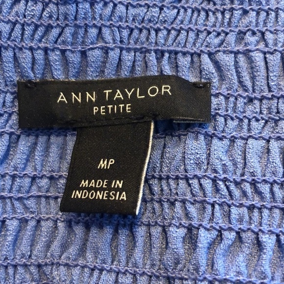 Ann Taylor Petite Sky Blue Smocked Neckline Off Shoulder Long Sleeve Blouse S/MP - Picture 8 of 9